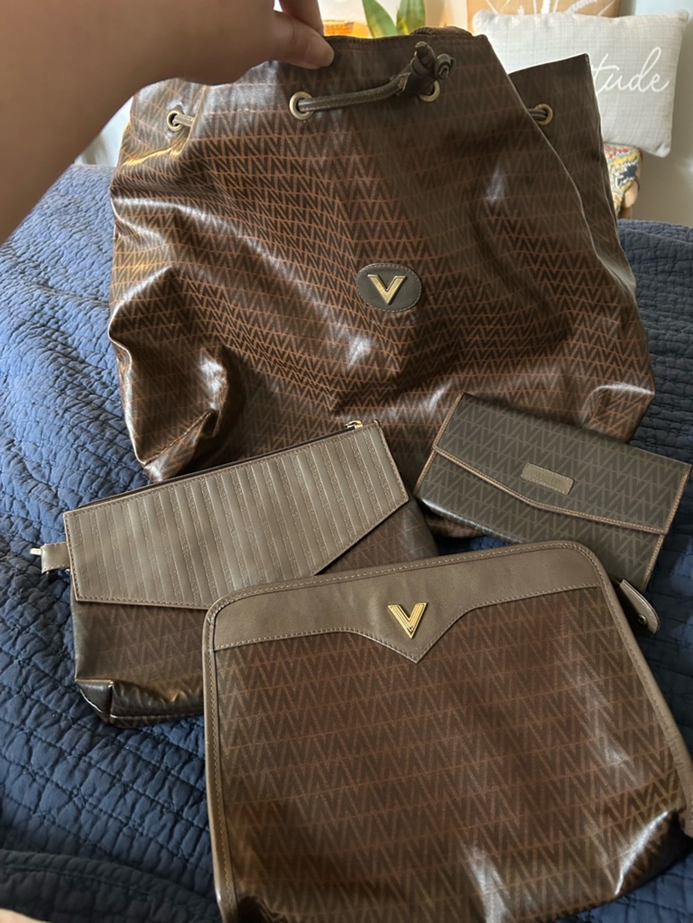 Brown Monogrammed Mario Valentino bag, wallet, clutch and pouch